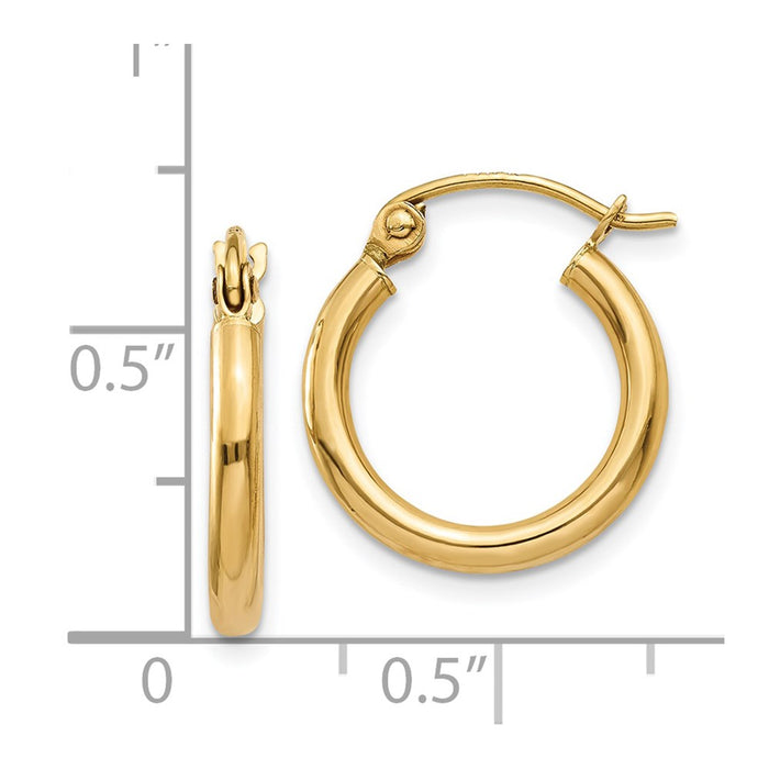 14k Polished 2x15mm Tube Hoop Earrings