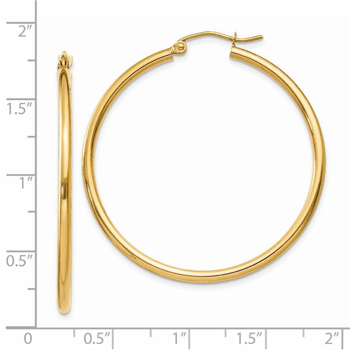 14k Polished 2x40mm Tube Hoop Earrings