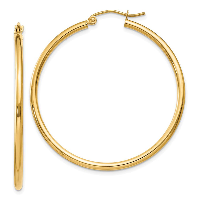 14k Polished 2x40mm Tube Hoop Earrings