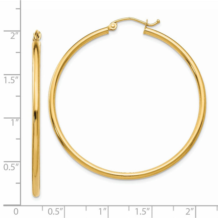 14k Polished 2x45mm Tube Hoop Earrings