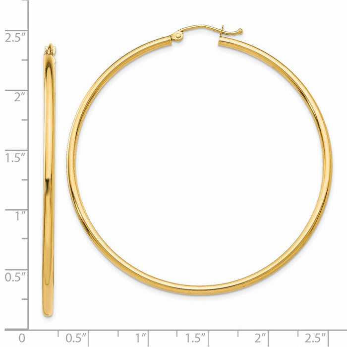 14k Polished 2x55mm Tube Hoop Earrings