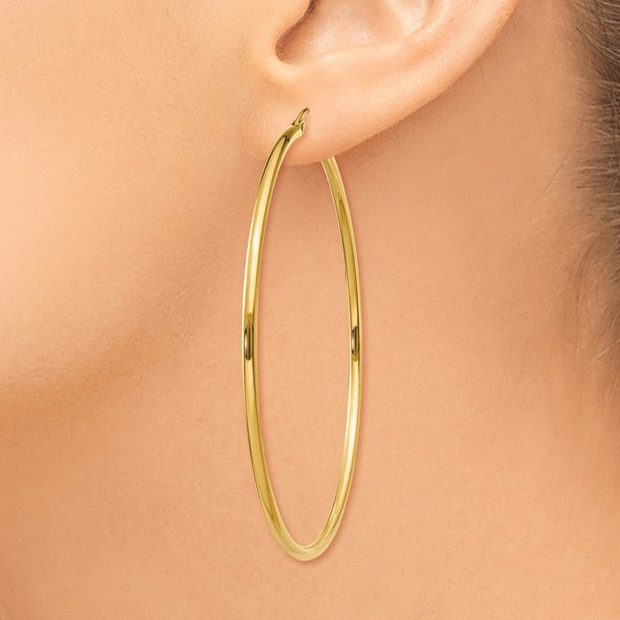 14k Polished 2x60mm Tube Hoop Earrings