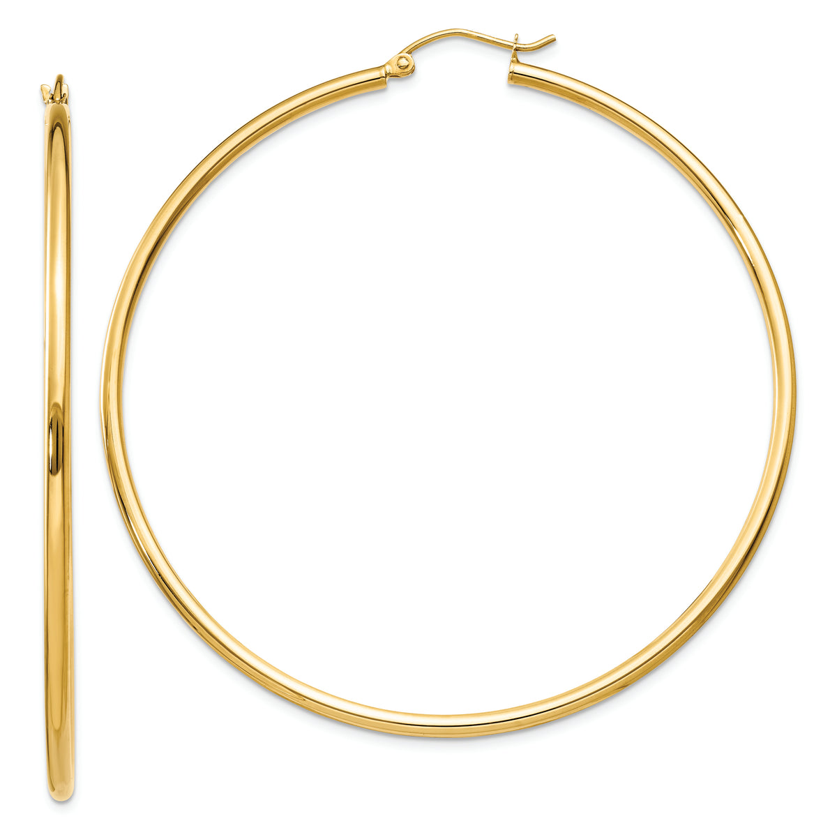 14K Polished 2mm Lightweight Tube Hoop Earrings | Angelucci Jewelry