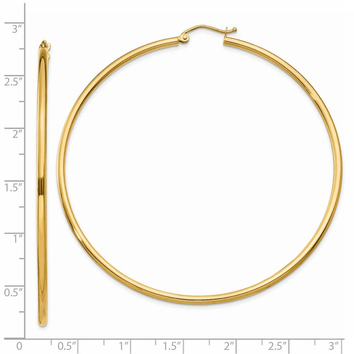 14k Polished 2x65mm Tube Hoop Earrings