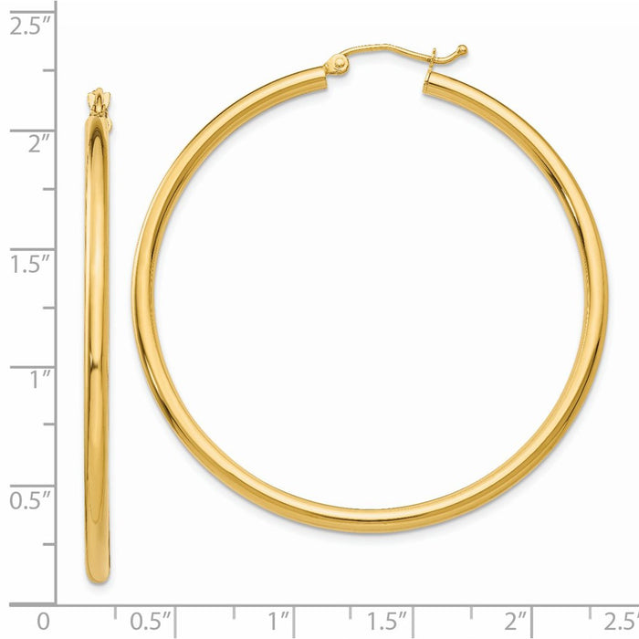 14K Polished 2.5mm Tube Hoop Earrings