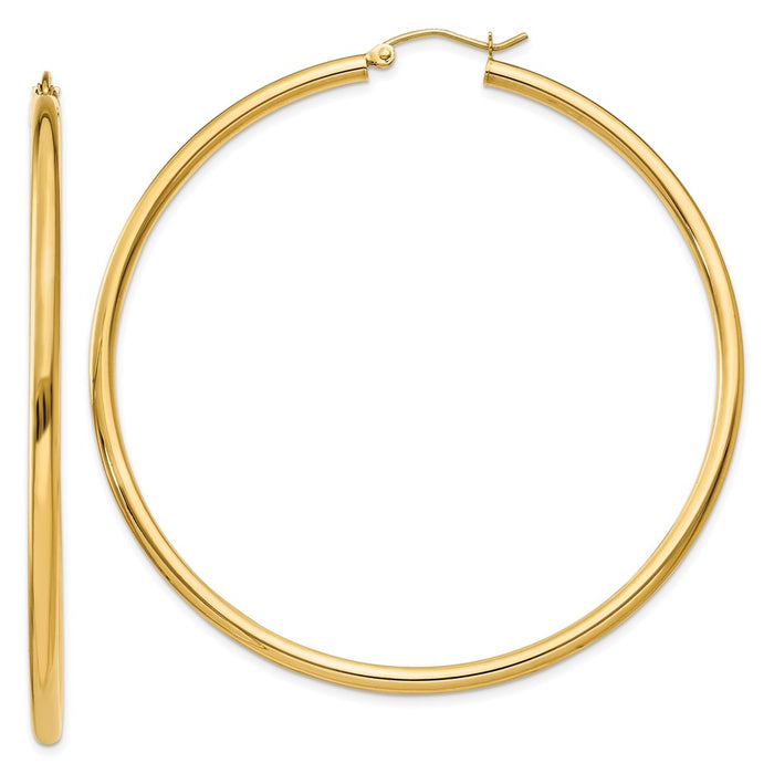 14K Polished 2.5mm Tube Hoop Earrings