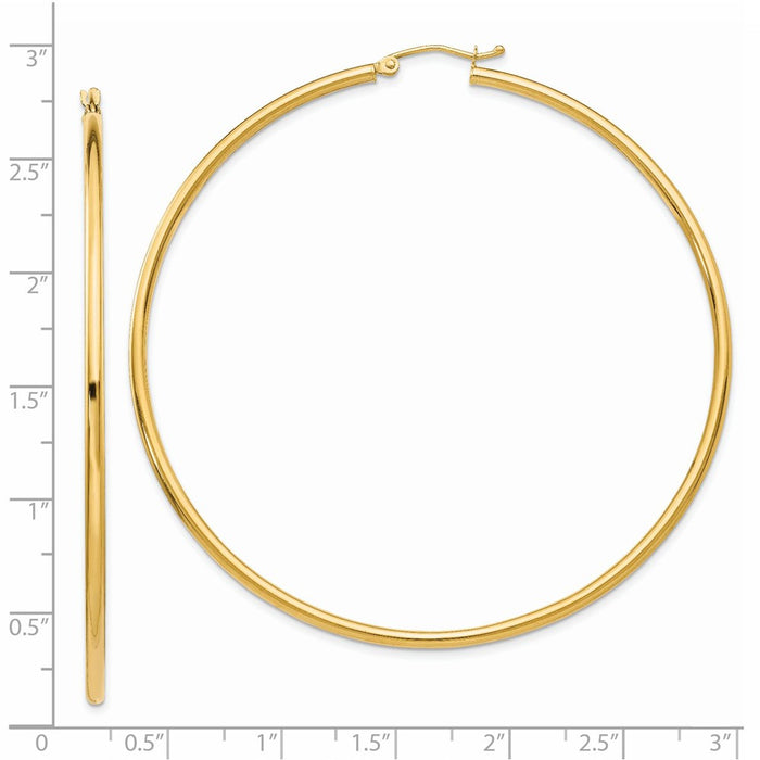 14K Polished 2.5mm Tube Hoop Earrings