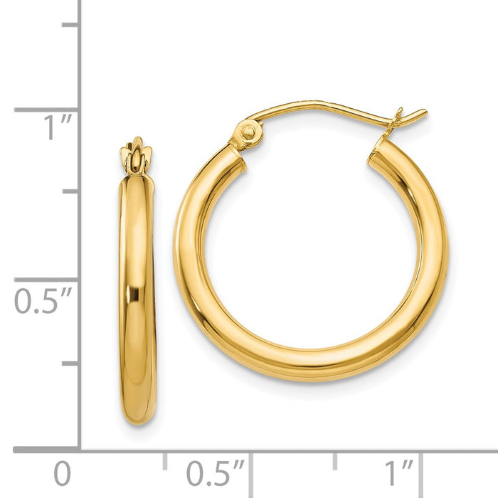 14K Polished 2.5mm Tube Hoop Earrings