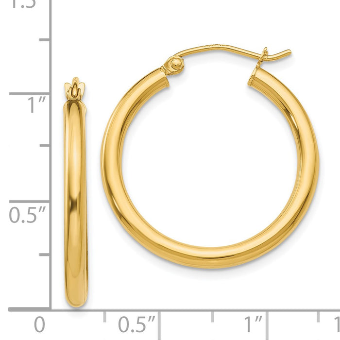 14K Polished 2.5mm Tube Hoop Earrings