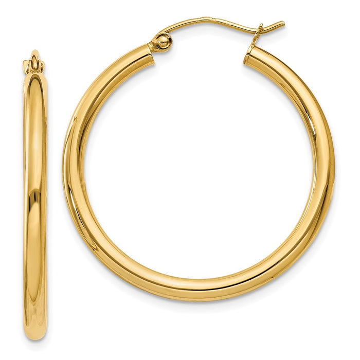 14K Polished 2.5mm Tube Hoop Earrings