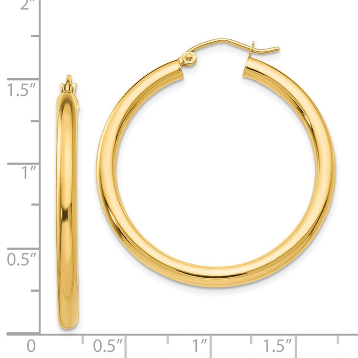 14K Polished 3mm Tube Hoop Earrings