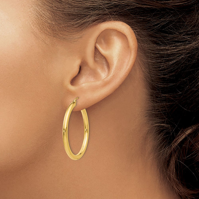 14K Polished 3mm Tube Hoop Earrings