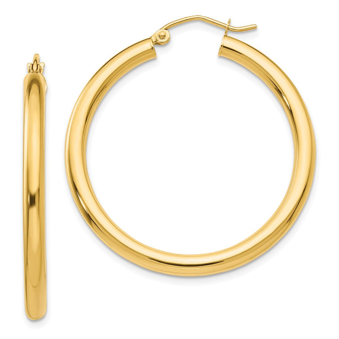 14K Polished 3mm Tube Hoop Earrings