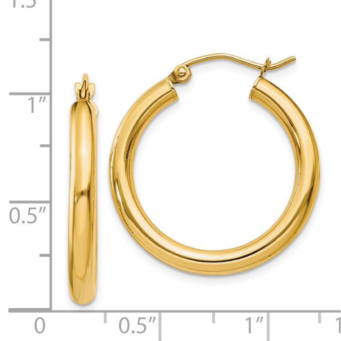 14k Polished 3mm Tube Hoop Earrings