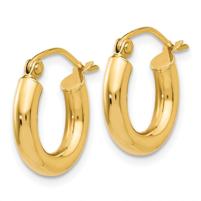 14K Polished 3mm Tube Hoop Earrings