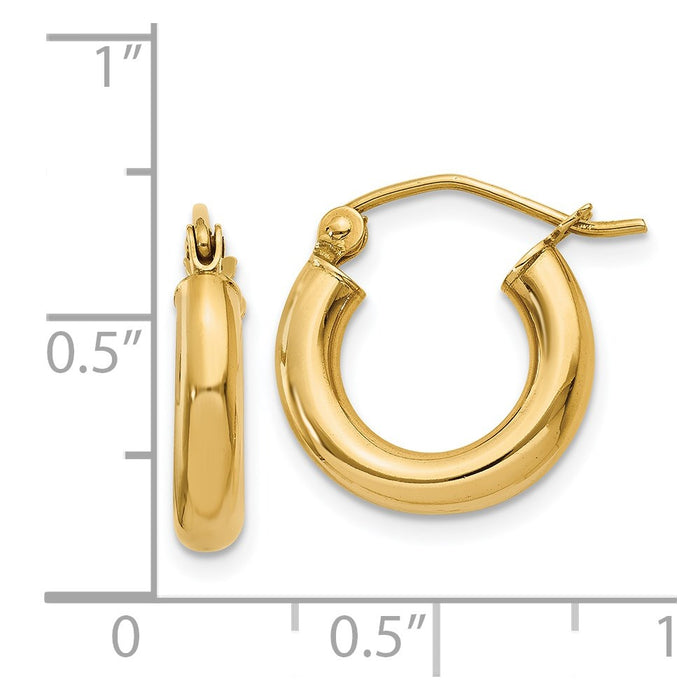 14K Polished 3mm Tube Hoop Earrings