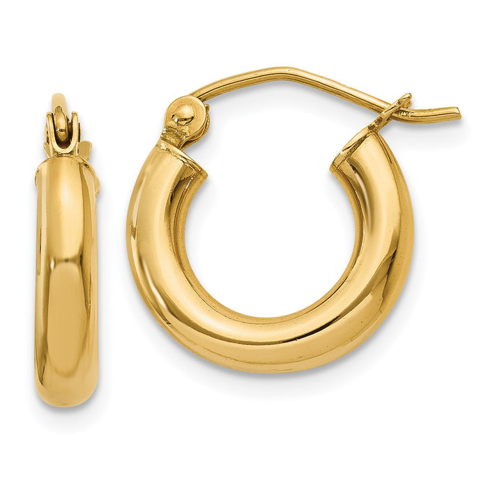 14K Polished 3mm Tube Hoop Earrings