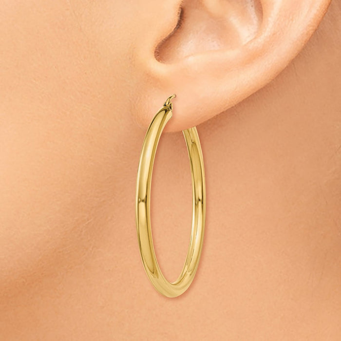 14K Polished 3mm Tube Hoop Earrings