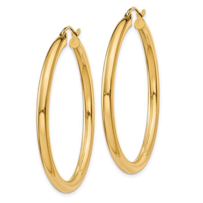 14K Polished 3mm Tube Hoop Earrings