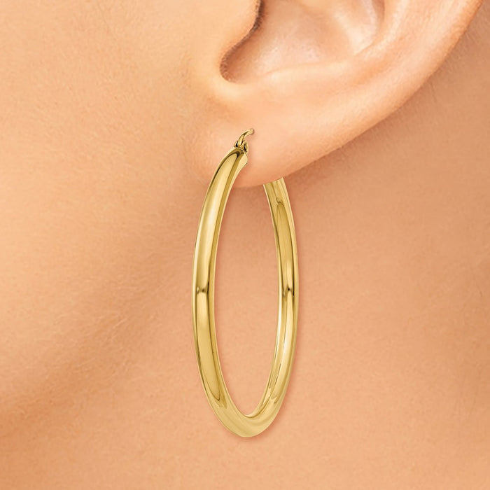 14K Polished 3mm Tube Hoop Earrings