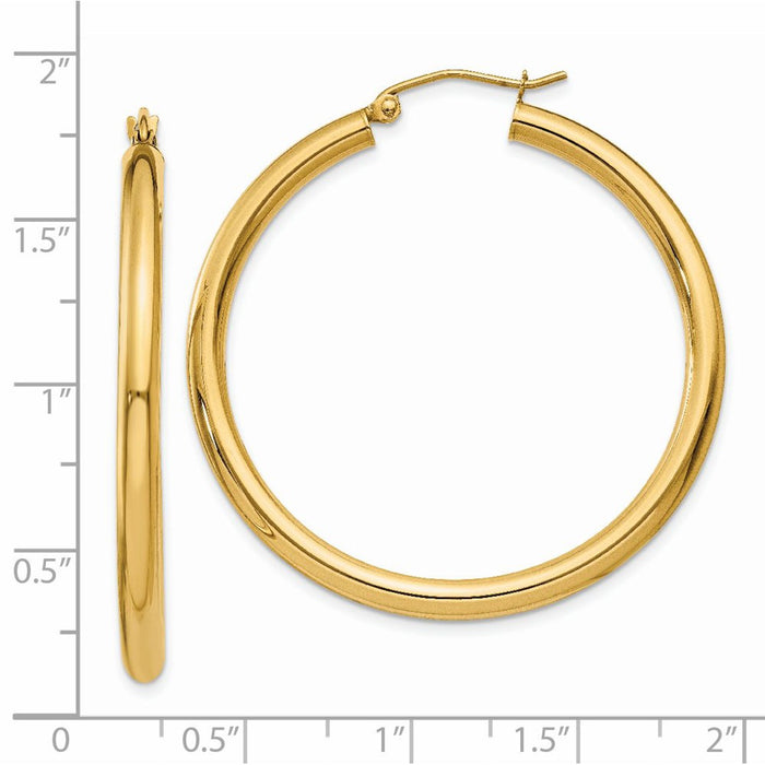 14K Polished 3mm Tube Hoop Earrings