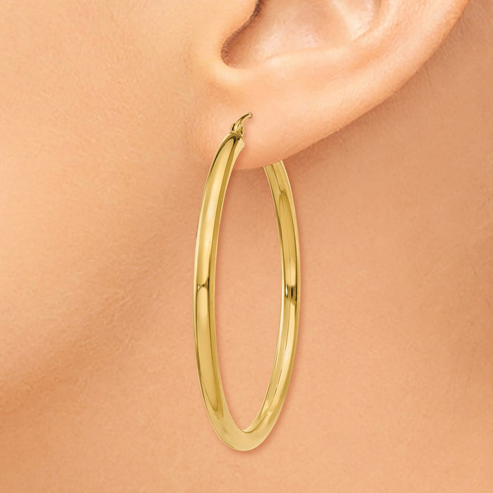 14K Polished 3mm Tube Hoop Earrings