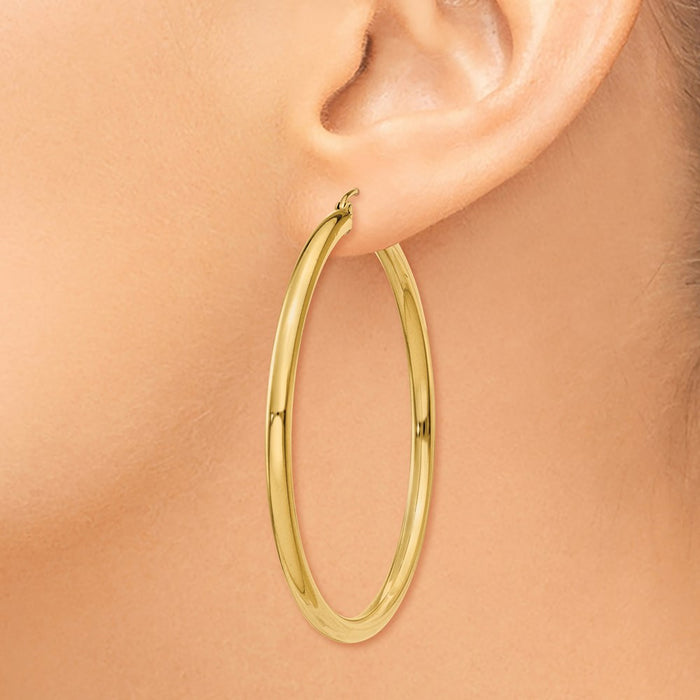 14K Polished 3mm Tube Hoop Earrings