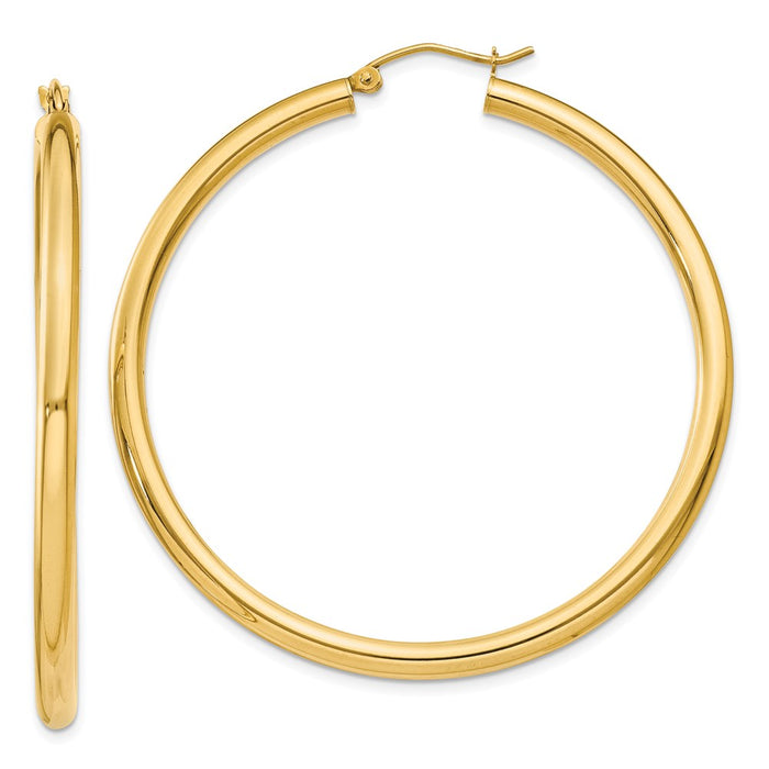 14K Polished 3mm Tube Hoop Earrings