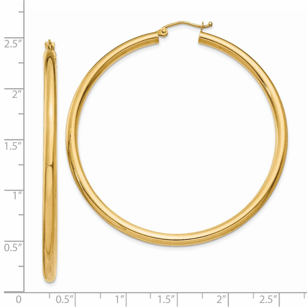 14K Polished 3mm Tube Hoop Earrings
