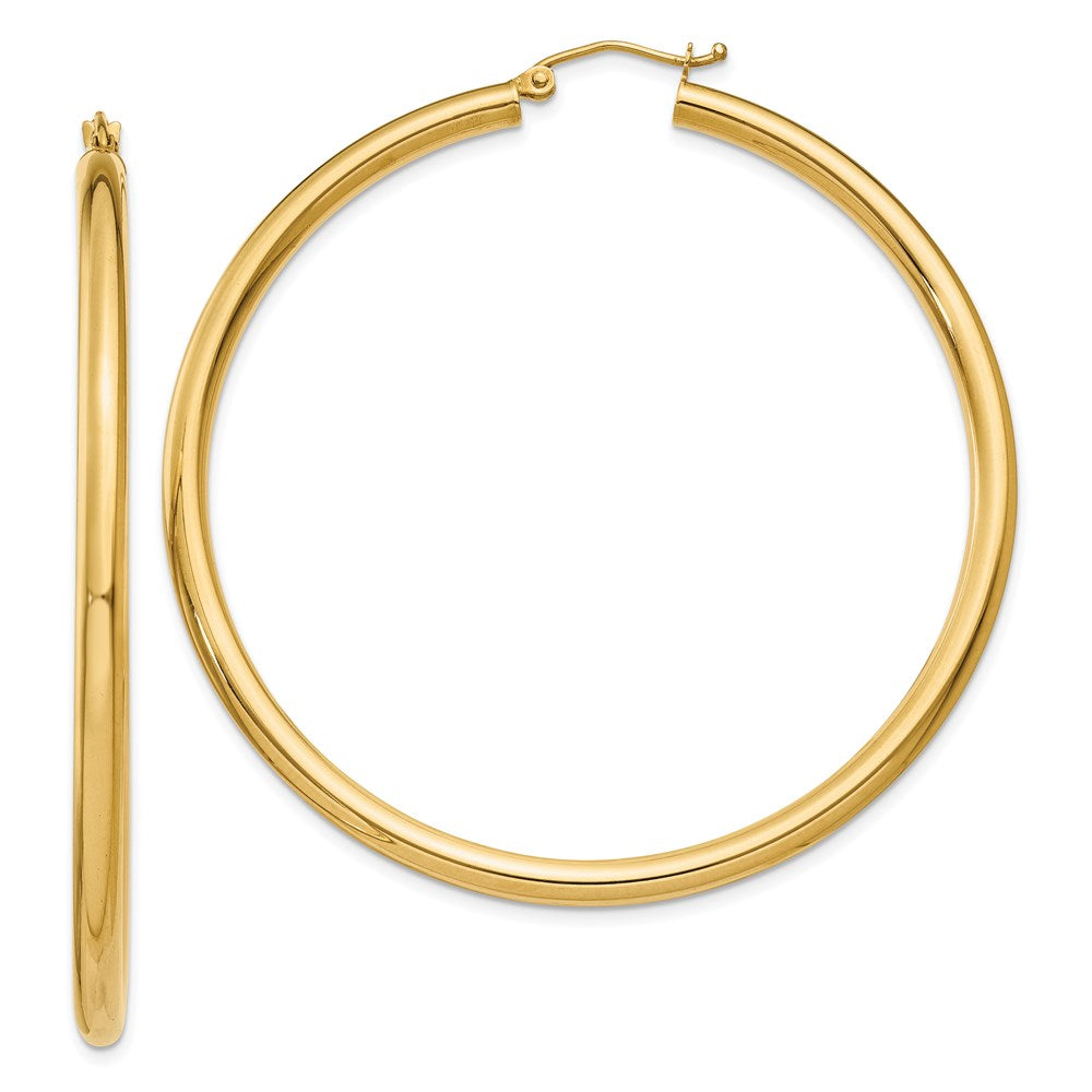 14K Polished 3mm Tube Hoop Earrings