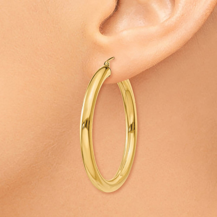 14K Polished 4mm Tube Hoop Earrings