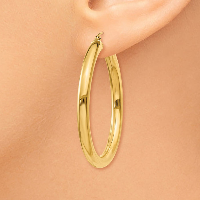 14K Polished 4mm Tube Hoop Earrings