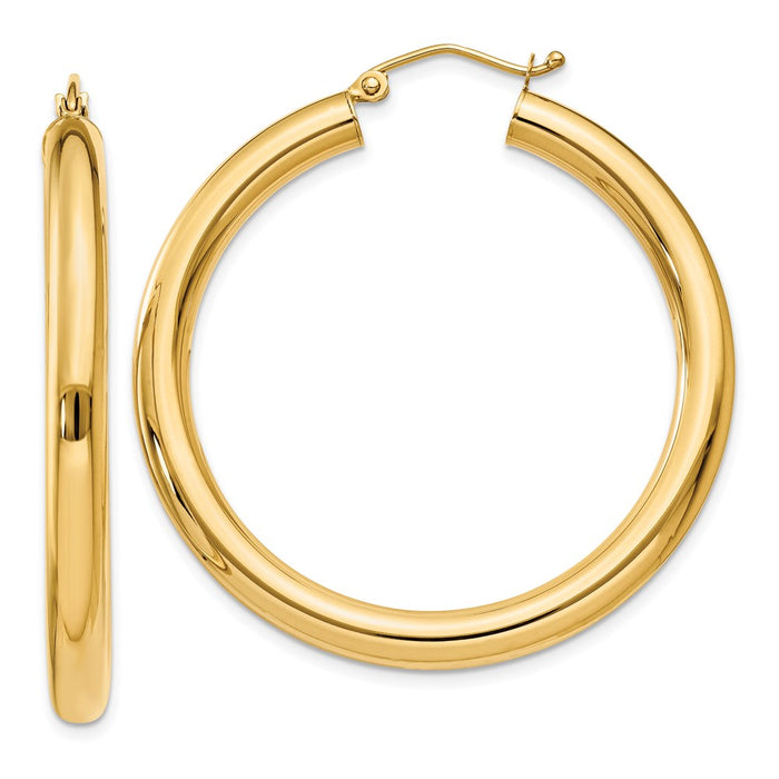 14K Polished 4mm Tube Hoop Earrings