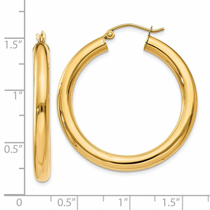 14K Polished 4mm Tube Hoop Earrings