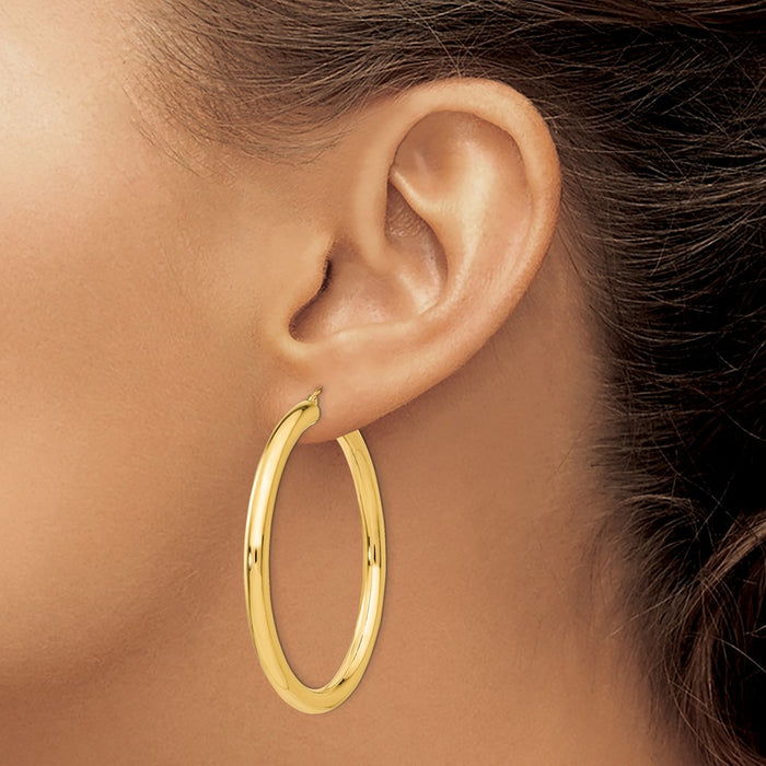 14K Polished 4mm Tube Hoop Earrings