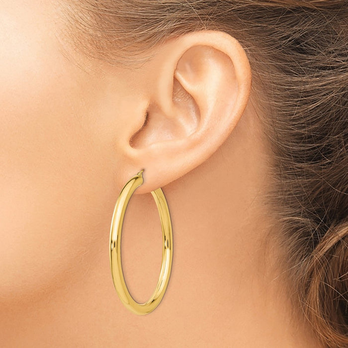 14K Polished 4mm Tube Hoop Earrings