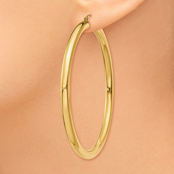 14K Polished 4mm Tube Hoop Earrings