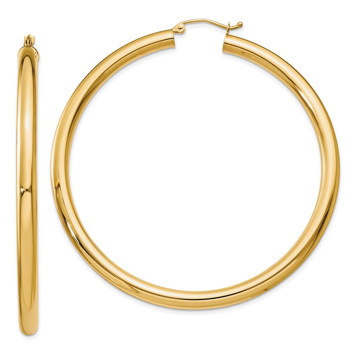 14K Polished 4mm Tube Hoop Earrings