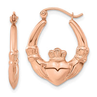 Thumbnail for 14k Rose Gold Polished Claddagh Hoop Earrings
