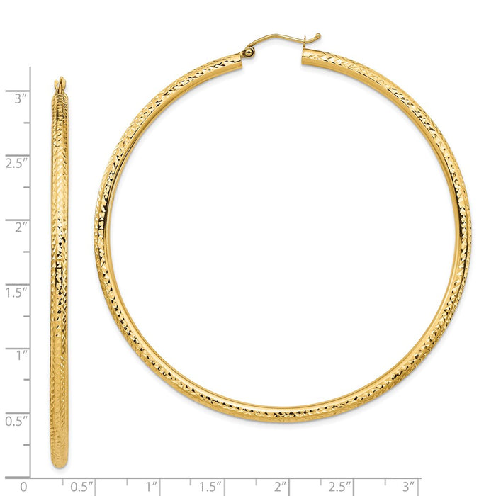 14k Lightweight 3mm Diamond-cut Hoop Earrings