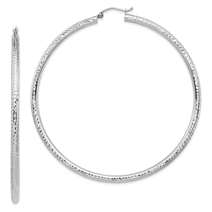 14k Lightweight 3mm Diamond-cut Hoop Earrings