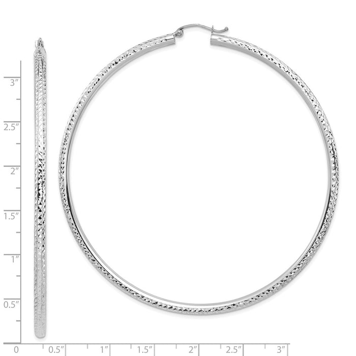 14k Lightweight 3mm Diamond-cut Hoop Earrings