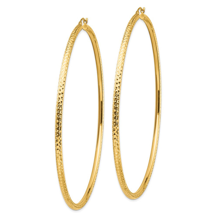 14k Lightweight 3mm Diamond-cut Hoop Earrings