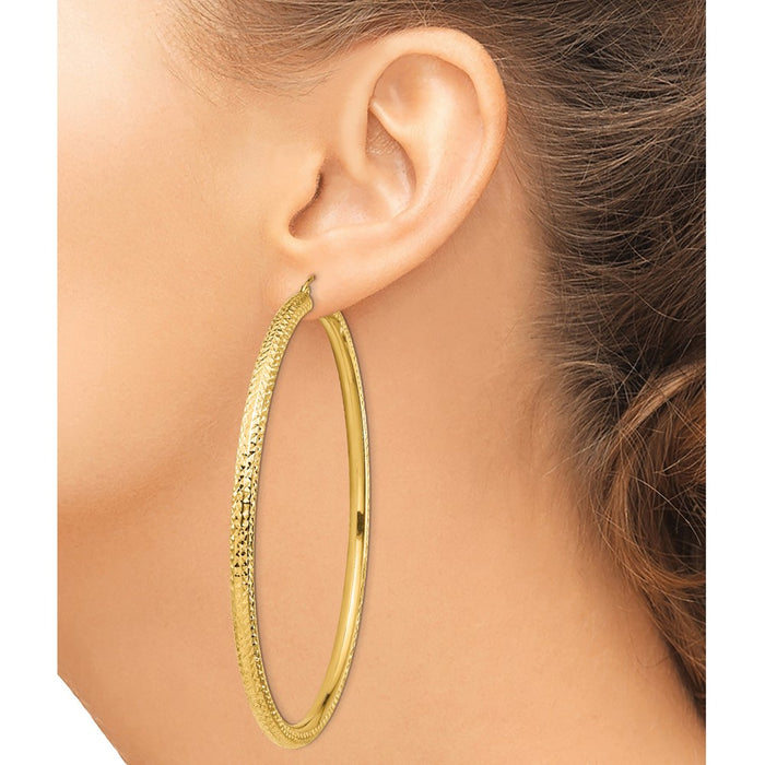 14k Lightweight 4mm Diamond-cut Hoop Earrings