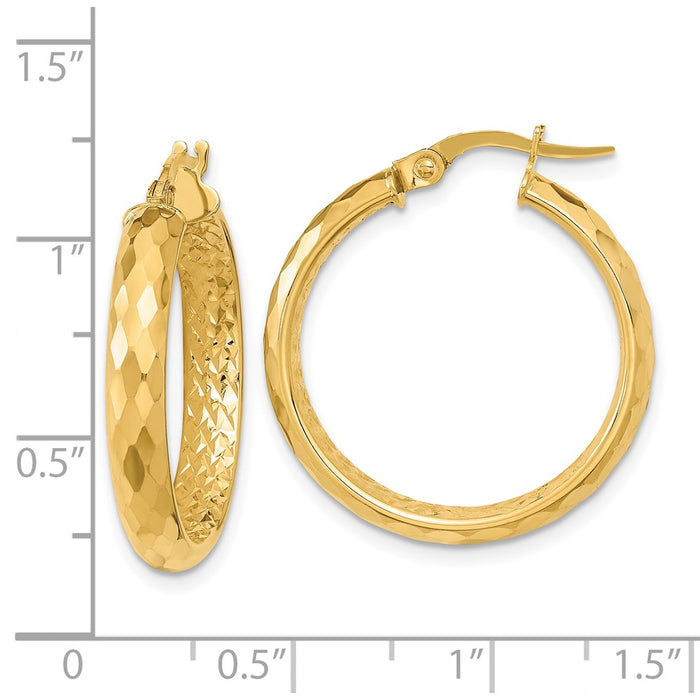 14K Polished and Textured Diamond-cut Inside Fancy Hoop Earrings