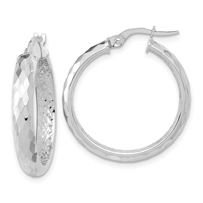 14K Polished and Textured Diamond-cut Inside Fancy Hoop Earrings