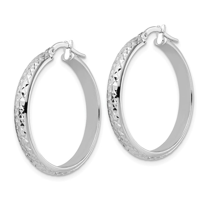 14K Polished Diamond Cut Hoop Earrings