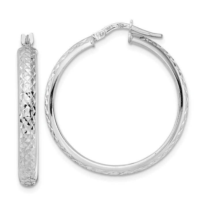 14K Polished Diamond Cut Hoop Earrings