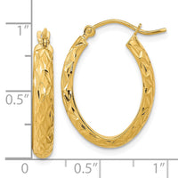 Thumbnail for 14K Polished Diamond-cut Fancy Oval Hoop Earrings