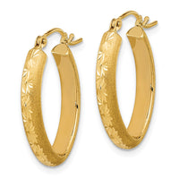 Thumbnail for 14K Polished and Satin Diamond-cut Oval Hoop Earrings